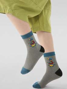 5 Pares de Meias Novas de Outono e Inverno para Meninos e Meninas, Meias de Menino Cartoon, Adequadas para Uso Diário - Multicolorido - Visão 5