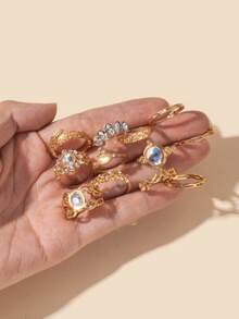 Set de 12 anillos de mujer con brillantes de cristal y acabado metálico - Amarillo Oro - Ver 4
