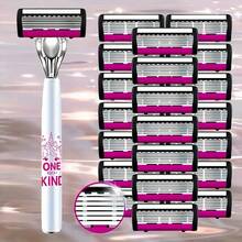 Women'S Stainless Steel Razor Set Smooth, Comfortable Shaving, Sharp Blade, Easy To Change The Head, Painless Smooth Hair Removal, The Ultimate Smooth Shaving, Stainless Steel Manual Hair Removal, Holiday Gifts. - Hot Pink - View 2