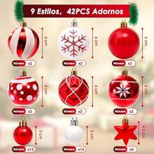SlowTon Esferas Navideñas 44PCS, Adornos de Bolas Navidad para Árbol de Navidad, con Lazo para Colgar, Irrompibles Colgantes Bolas Decorativas Brillante para Hogar, Bodas, Fiestas, Interior y Exterior - Rojo Blanco - Ver 4