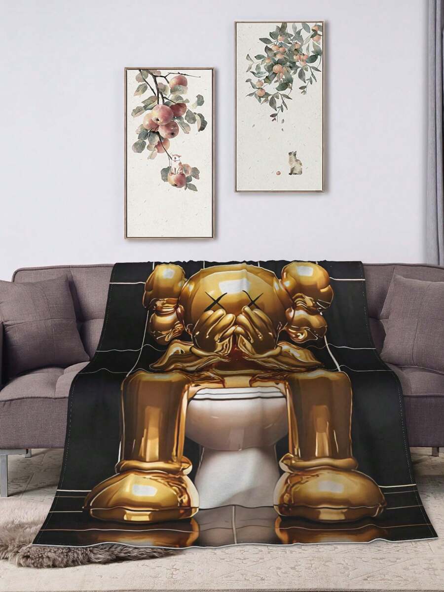 1pc Kawss Kawaii Kaw Gifts Blankets Ultra Soft Flannel Throw Blankets For Living Room Decor Bedroom Couch Sofa Chair Office Car - màu đen - Xem 1