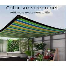 [Colorful Striped Sun Shade Net] 1pc High Density Breathable Colorful Striped Sun Shade Net Durable Plastic Outdoor Shading Fabric For Patio, Picnic, Carport, Garden, Balcony, And Corridor Cooling Canopy - 78.74inch*118.11inch (2m*3m) - View 9