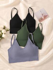3pcs/Set Women's Criss-Cross Back Wireless Bras - Multicolor - View 2