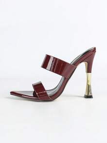 Jin Bei Qi 女士套脚搭扣带亮面皮革舒适高跟凉鞋，优雅奢华，适合夜店、户外活动、鸡尾酒会、宴会等场合，酒红色，春夏装扮。 - 酒紅色 - 查看 6