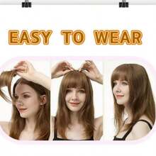 Clip - In Hair Bangs Extensions, With Clips Airy French And Bangs Hair With Temple Coverage Women Curved Bangs Easy To Style Daily Wear Red, French Bangs - 深棕色+稀疏瀏海 - 查看 6