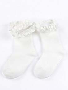 2 pares de calcetines de pantorrilla con ribete de encaje; calcetines de media pantorrilla simples y cómodos para niñas con estilo de princesa elegante; adecuados para combinar con zapatos tipo Mary Janes. Talla para edades de 3 a 12 años.