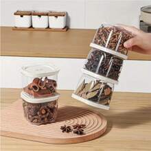 4pcs Stackable Airtight Spice Containers Set With Labeled Lids - Food- PP Plastic Kitchen Pantry Organization System, Spice Jars For Herbs, Spices, Seasonings, Cinnamon, Chili, Curry Powder - Space-Saving Storage For Home - Multicolor - View 7