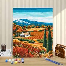 1pc Unique Countryside Digital Oil Painting, Landscape Acrylic Canvas Painting, Suitable For Home Decor, Ideal Gift For Stress Relief, Painting By Numbers, Handmade, Beginner Friendly - Multicolor - View 6