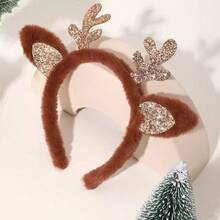 1 件圣诞鹿角可爱节日氛围亮片毛绒头带发饰 - 棕色 - 查看 1