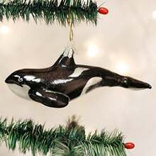 Old World - Adornos navideños de Vidrio soplado para árbol de Navidad con diseño de Animales de mar y Agua, , Gris, 5", 1((Orca Whale)) - Tipo 1 - Ver 3
