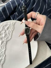 1pc Women's Oval Roman Numerals Casual Elegant Quartz Wrist Watch, Suitable For Daily Wear - màu đen - Xem 5