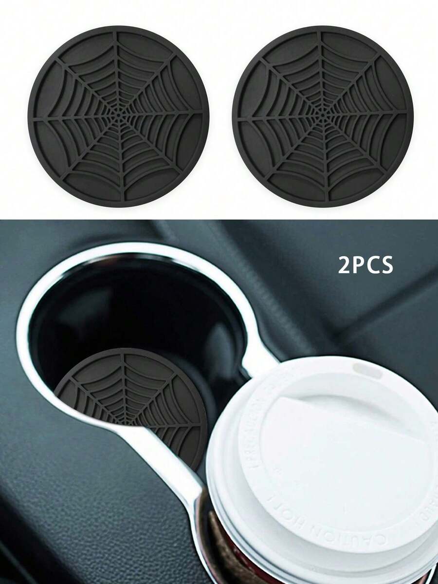 1pc/2pcs Car Cup Holder Anti-Slip Mat Creative Spider Web Design Car Cup Coaster Anti-Slip Round Universal - Multicolor - View 1