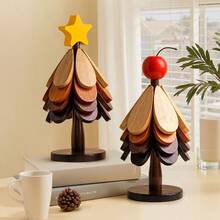 A Set Of 5pcs Wooden Christmas Tree Coasters, Heat-Resistant, Foldable, And Decorative For Kitchen And Dining Use, Perfect For Holiday Table Settings, Christmas Table Decorations - Multicolor - View 7