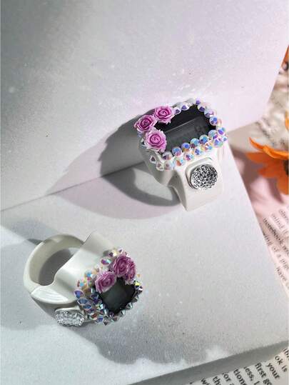 Rhinestone Decorated Rosary Counter, Multi-Color 3D Flower Finger-Held Electronic Counter, Buddhist Supplies Prayer Counting Tool