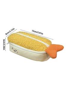 1个可爱虾笔袋 - 炸虾毛绒笔袋大容量学校和办公室收纳袋，柔软毛绒拉链设计，亮黄色虾图案。学生文具收纳袋，动漫迷必备，玩偶展示袋，玩偶收纳袋