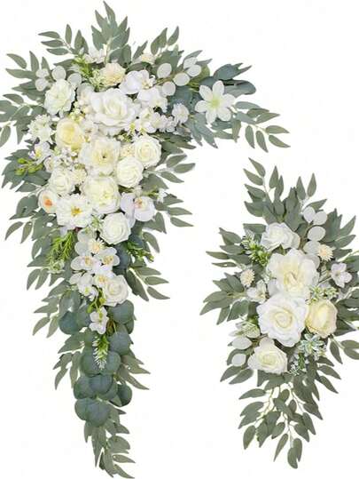 2pcs-Wedding Arch Flowers Wedding Decorations And Arch Draping Artificial Floral Decorations For Reception, Welcome Sign And Ceremony Backdrop