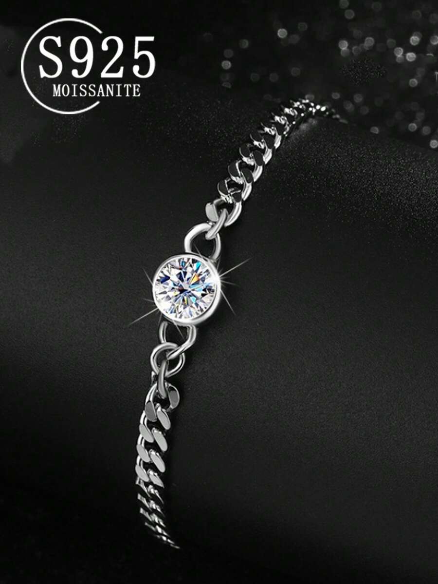 A 925 Silver 1 Carat Moissanite Round Bubble Bracelet, A New Fashiond, Versatile European And American Men's And Women's Couple Bracelet, Suitable For Weddings, Seaside Vacations, Valentine's Day, Christmas, Thanksgiving, Halloween, Mother's Day, New Year's Day, Birthday, Anniversary Gift, Jewelry For Daily Wear, Parties, Banquets, With Gift Box