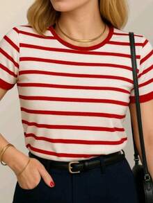 Blusa T-Shirt  Baby Look Listrada Tendencia Moda Verão