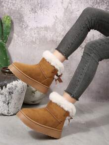 2025 Winter New Western Style Faux Fur Lined Round Toe Casual Thick Comfortable Snow Boots For Women