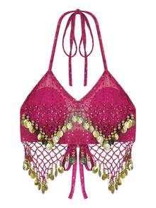 Coin Embellished Halter Neck Dance Accessory, Sparkly Performance Body Accent, Festival Rave Costume Piece - Multicolor - View 17