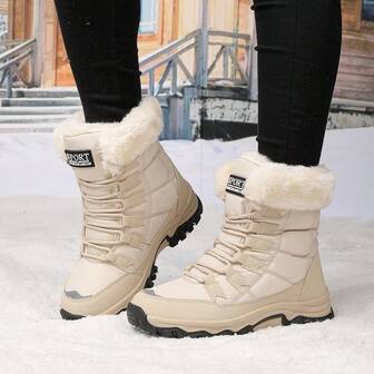 1双女士加大码冬季保暖隔热内衬防滑中筒雪地靴，时尚户外休闲百搭靴