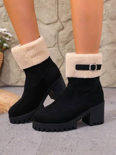 Stivali da neve con platform donna, tacco chunky alla moda con zip sul retro, nuovi stivali invernali/autunnali 2025 con pelliccia