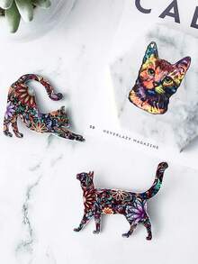 Colorful Cat Brooch Pin For Women Men Graceful Lovely Geometric Flower Animal Brooch Vintage Ethic Scarf Buckle Pin Accessory - Multicolor - View 4