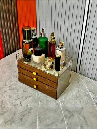 1 Piece Of Vintage Mahogany Velvet Jewelry Box Drawer-Type Jewelry Box With A Top For Storing Items, Ring Box, Earring Storage Box, Drawer-Type Jewelry Storage Box, 3-Layer Transparent Plastic And Velvet Drawer-Type Jewelry Storage Box, Multi-Layer Jewelry Box, High-End Exquisite Necklace Earrings, Walnut Grain, Large Capacity Jewelry Glasses And Watch Storage Box, Suitable For Women And Girls, Ramadan, Halloween, Christmas, Easter