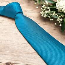 Solid Color Striped Men's Tie With Quality Texture, A Must-Have For Weddings, Business And Formal Occasions - Blue and White - View 1