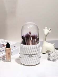 360°旋转化妆刷收纳盒 - 防尘防水，透明盖设计，抛光表面方便取用，完美的化妆品收纳方案