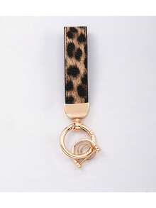 1pc Leopard Print Leather Car Key Chain, Unisex Key Holder Accessory
