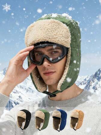 1 قبعة طائر شتوية مبطنة بالتدفئة، قبعة ثلج عادية توفر حماية للأذن للرجال