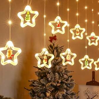 1pc Christmas Star/Ring/Tree Window Curtain Lights[USB Powered]String Lights For Christmas, Halloween, Thanksgiving, Wedding, Party, Holiday, Gift, Home Decor, Bedroom Decor, Party Decor, Wall Decor, Birthday Decor, Garden Decor, Holiday Decor