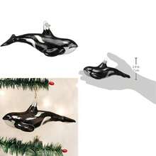 Old World - Adornos navideños de Vidrio soplado para árbol de Navidad con diseño de Animales de mar y Agua, , Gris, 5", 1((Orca Whale)) - Tipo 1 - Ver 1