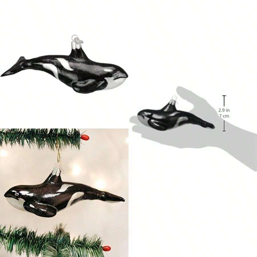 Old World - Adornos navideños de Vidrio soplado para árbol de Navidad con diseño de Animales de mar y Agua, , Gris, 5", 1((Orca Whale)) - Tipo 1 - Ver 1