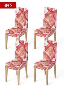 Funda elástica de poliéster para silla de Navidad, con diseños de árbol de Navidad rosa, renos, Papá Noel y cajas de regalo. Funda protectora lavable para respaldo de silla, adecuada para decoración del hogar, comedor, sala de estar y cocina (1 pieza/4 piezas/6 piezas/20 piezas)