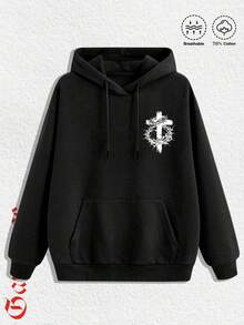 1 PCS Cross & Crown Of Thorns Graphic, Back "RICH IN FAITH" Lettering & Jesus In Crown Of Thorns Praying Graphic (Religious - Themed, Suitable For Christmas Spiritual Atmosphere), 70% Cotton Breathable Apparel Suitable For Men, Women, Christians, Religious Enthusiasts, Spiritual Seekers, Streetwear Lovers, Edgy Fashion Aficionados, Perfect For Christmas Church Events, Casual Daily Wear, Bible Study Groups, Spiritual Gatherings, Hangouts With Friends & Christmas - Themed Inspirational Occasions - 黑色 - 查看 3