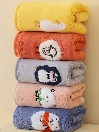 5/4/2pcs Set Cute Cartoon Embroidered Baby Towels, Soft Absorbent Towels Suitable For Newborns, Infants, Bathing And Face Washing, Reusable Face, Bath And Drool Bibs, Soft And Highly Absorbent Coral Fleece Material Children Towels, Random Edge Colors