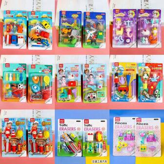 1 Set/Rubber Eraser Set For Boys And Girls, Simulation Modeling, Detachable Eraser, Back To School Students, Graduation Prizes - Princess, Clown, Western Cuisine, Zodiac, Ocean World, Transportation Club, Military , Constellation, Sports, Doctor, Hero, Car, Castle, Space, Animal, Food, Dinosaur, Monster, Building Blocks, Dessert - Suitable For Holiday Parties, Christmas Small Gift Prizes (Random Styles)