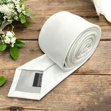 Solid Color Striped Men's Tie With Quality Texture, A Must-Have For Weddings, Business And Formal Occasions - White - View 2