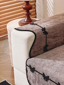 1pc Wavy Hem Solid Color Chenille Sofa Cover,Bowknott Decor Sofa Cushion, Minimalist Modern Style, Suitable For Bedroom, Living Room, Office Home Decor, Fits Single, Loveseat, 3-Seater, 4-Seater And Sectional Sofas