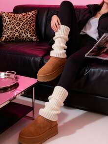 Solid Color Leg Warmers, Academia Style Fall Winter Socks, Versatile Holiday Socks, Cozy Boot Socks For Women - Multicolor - View 7