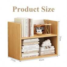 Bookshelf Desktop Storage Rack Small Desk Bookshelf Double Layer Wooden Bookcase Office Supplies Storage Rack Suitable For Home Office Kitchen - As Pic - View 3