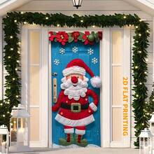 لافتة بابية متعددة الأغراض مسطحة 2D من البوليستر - قطعة واحدة، ديكور معلق لعيد الميلاد للاستخدام العام، ديكور موسمي احتفالي للشرفة بدون كهرباء