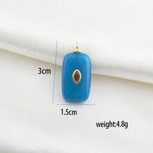 1pc Copper Geometric Natural Stone Pendant, DIY Micro-Inlaid Diamond, Agate, Turquoise Bracelet, Necklace, Earrings, Charms, Fashionable & Versatile Jewelry Accessories - Multicolor - View 3