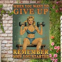 Gym Room Metal Sign When You Want To Give Up Remember Why You Started Weightlifting Girl Motivational Sign For Gym Workout Sign 8x12inch_00001_ Metal Plaque, Wall Decor For Home Bedroom Bar Country Garden Bathroom Decor Gifts Home - 彩色 - 查看 4
