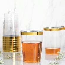 100pcs Gold Rimmed 6.76oz/200ml Reusable Party Cups, Suitable For Wedding, Thanksgiving, Halloween Parties