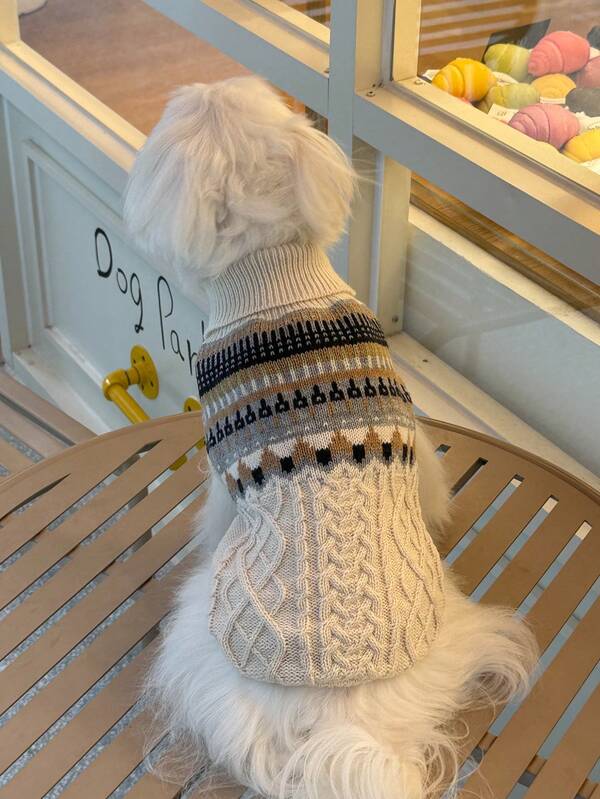 Suéter de mascota de punto trenzado en beige, ropa cálida para perros/gatos pequeños para otoño/invierno