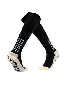 1双青少年及膝足球袜，适合10-18岁女孩，防滑点状长款运动袜，男孩加厚毛圈缓冲足球运动袜，采用涤纶针织面料制成。