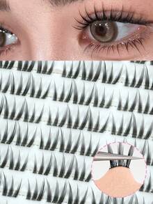 90/180片C型卷翘假睫毛，无需胶水，无需卸妆，单根假睫毛，韩系女团风格，9/10/11/12mm混合簇，C型卷翘，0.07自然妆效，DIY睫毛嫁接，自然簇状假睫毛，10排佩戴，无需胶水，自然纤长假睫毛，女士假睫毛簇，派对夜店妆容，新手化妆工具，猫眼假睫毛，自粘假睫毛，扇形亲肤超轻，万圣节假睫毛妆容，圣诞节假睫毛 - 黑色 - 查看 12